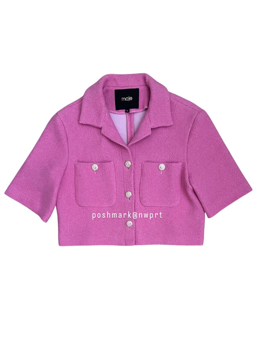 MAJE 💓 Vapela Tweed Jacket Pink Button Front Top Blazer 36 1 S Small XS - Picture 4 of 13